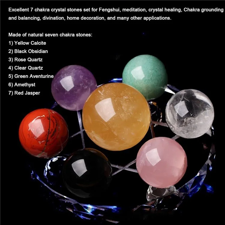 7 Color Chakra Crystal Stones Set for Feng Shui Meditation Crystal Healing Divination Home Decoration, 10cm Base