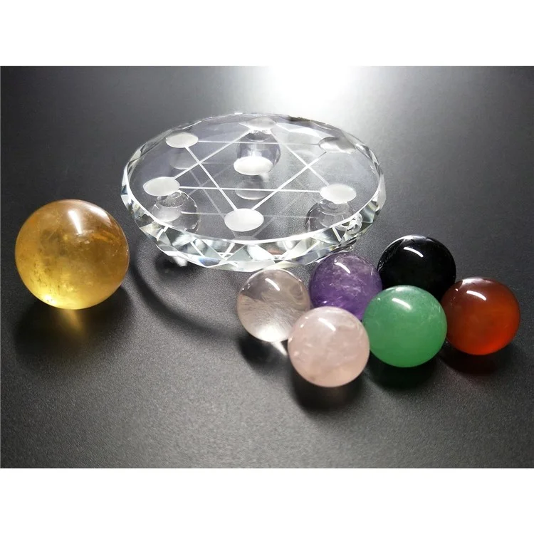 7 Color Chakra Crystal Stones Set for Feng Shui Meditation Crystal Healing Divination Home Decoration, 10cm Base