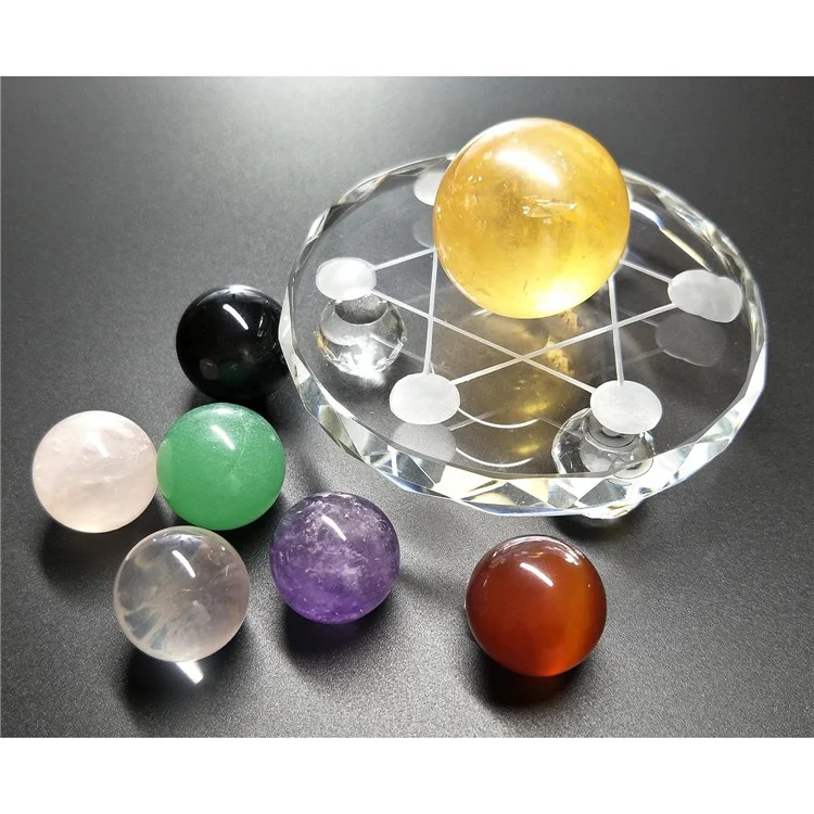 7 Color Chakra Crystal Stones Set for Feng Shui Meditation Crystal Healing Divination Home Decoration, 10cm Base