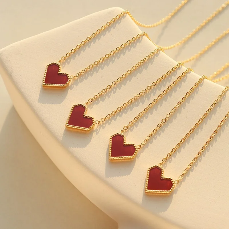 Elegant Heart Pendant Necklace Titanium Steel Chain Versatile Fashion Jewelry 40+5cm Extender - Rose Gold