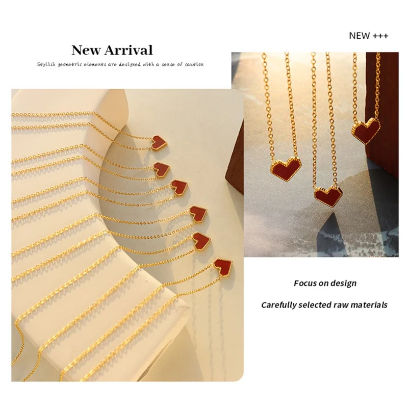 Elegant Heart Pendant Necklace Titanium Steel Chain Versatile Fashion Jewelry 40+5cm Extender - Rose Gold