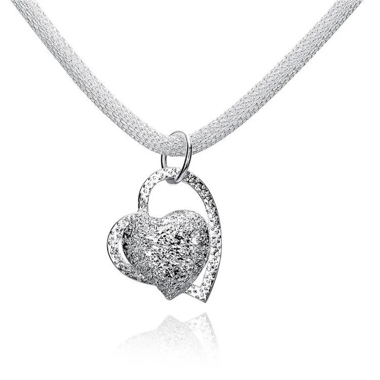 N270 Trendy Heart Silver Plated Necklace Chain Pendant for Girl Lady Women