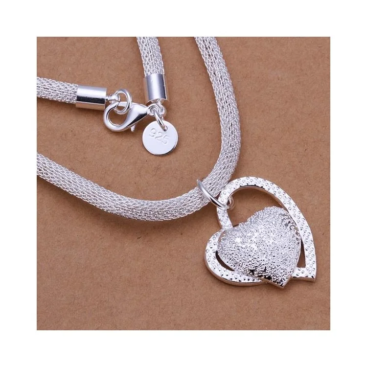 N270 Trendy Heart Silver Plated Necklace Chain Pendant for Girl Lady Women