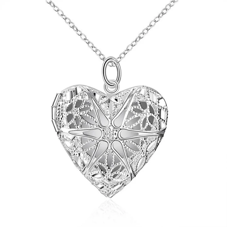 P185 Fashion Silver Plated Love Heart Shaped Photo Locket Frame Pendant