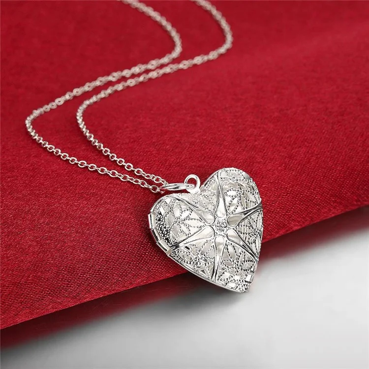 P185 Fashion Silver Plated Love Heart Shaped Photo Locket Frame Pendant
