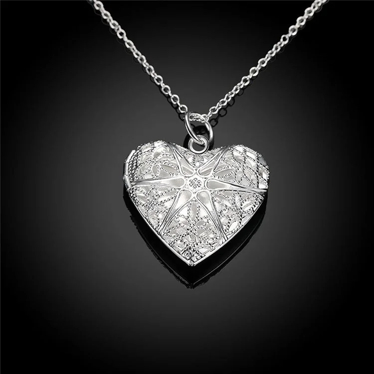 P185 Fashion Silver Plated Love Heart Shaped Photo Locket Frame Pendant