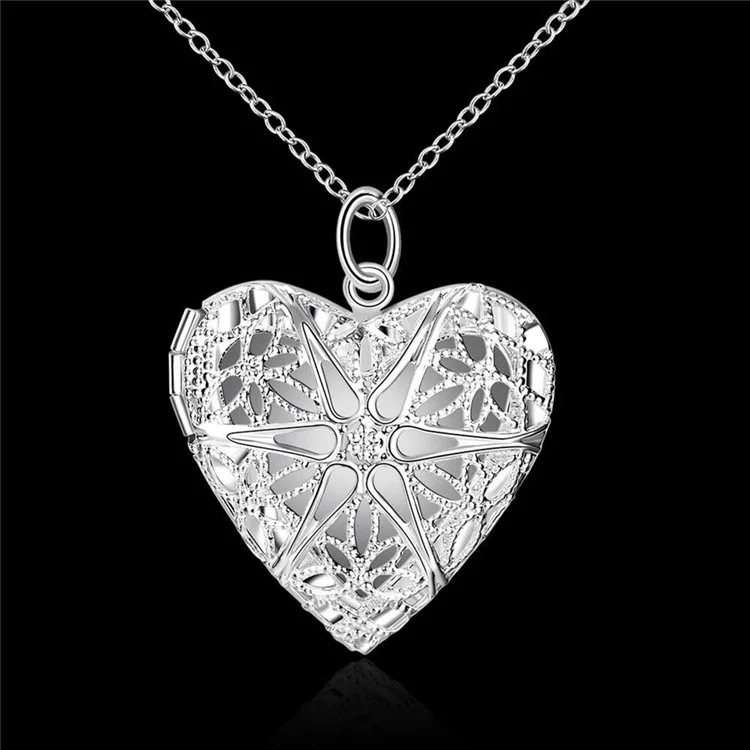 P185 Fashion Silver Plated Love Heart Shaped Photo Locket Frame Pendant