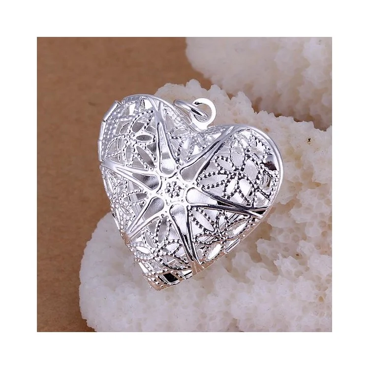 P185 Fashion Silver Plated Love Heart Shaped Photo Locket Frame Pendant