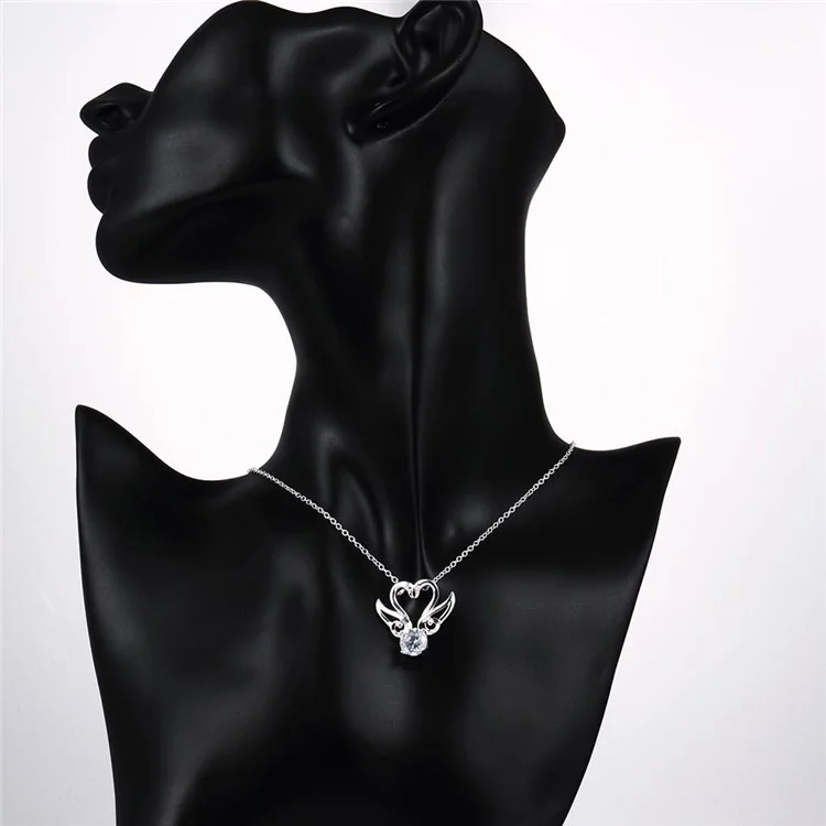 Trendy Zircon Dual-swan Shaped Pendant Necklace Silver Plated Chain for Women - Silver