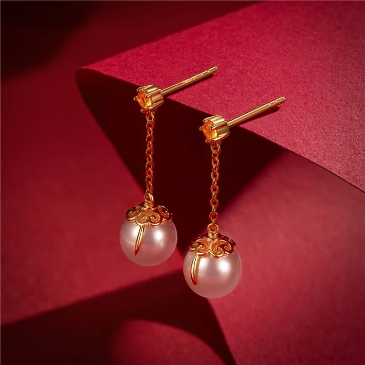 YISIXICI ED13140011 1 paio di orecchini di perle da donna in argento S925 a catena pendente, gioielli per le orecchie