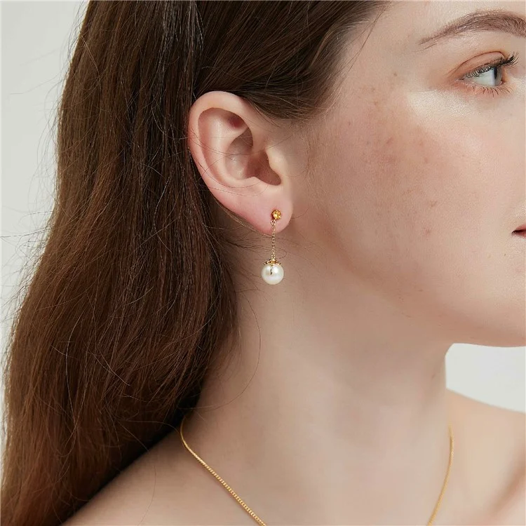 YISIXICI ED13140011 1 paio di orecchini di perle da donna in argento S925 a catena pendente, gioielli per le orecchie