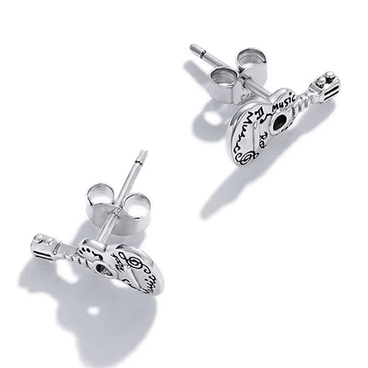 YIZIY SCE1155 1 Pair S925 Sterling Silver Retro Guitar Letters Design Ear Studs Women Earrings