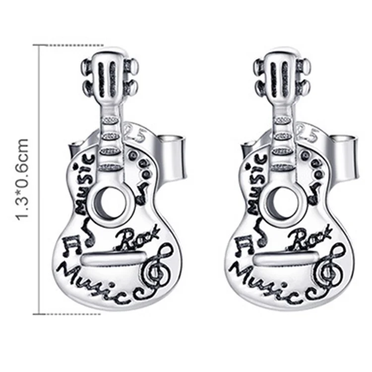 YIZIY SCE1155 1 Pair S925 Sterling Silver Retro Guitar Letters Design Ear Studs Women Earrings