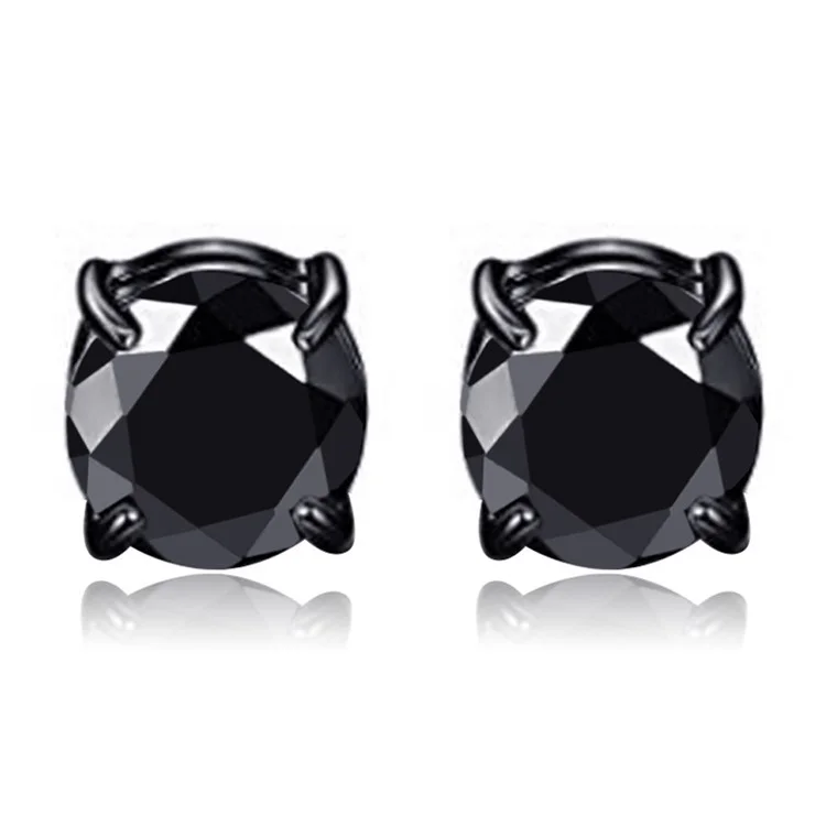 A00899 One Pair 8mm Stud Earrings Non-piercing Magnetic Stainless Steel Zircon Stud Eardrops Earrings Jewelry - Black / Black Diamond