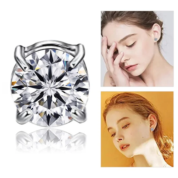 A00899 Orecchino da 8 mm con gemma Ear Decor Gioielli Magnete Non Forato Orecchino Magnetico Orecchino Pendente - Argento / Diamante Bianco