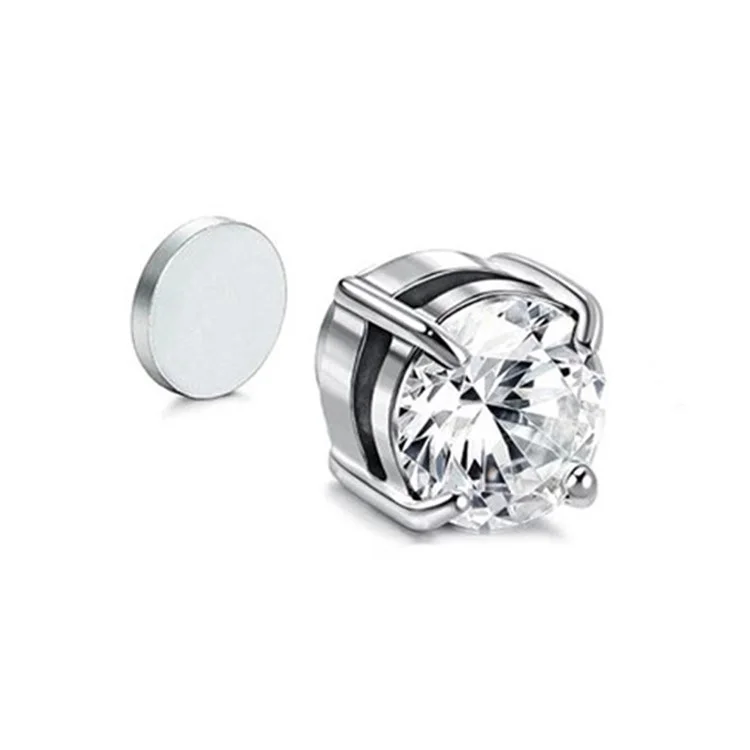 A00899 Orecchino da 8 mm con gemma Ear Decor Gioielli Magnete Non Forato Orecchino Magnetico Orecchino Pendente - Argento / Diamante Bianco