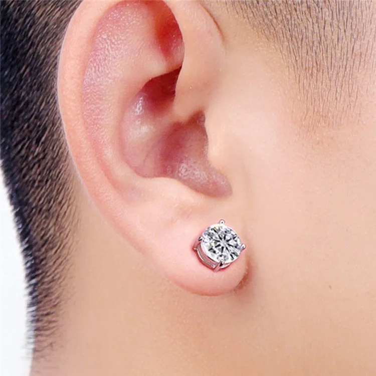 A00899 Orecchino da 8 mm con gemma Ear Decor Gioielli Magnete Non Forato Orecchino Magnetico Orecchino Pendente - Argento / Diamante Bianco