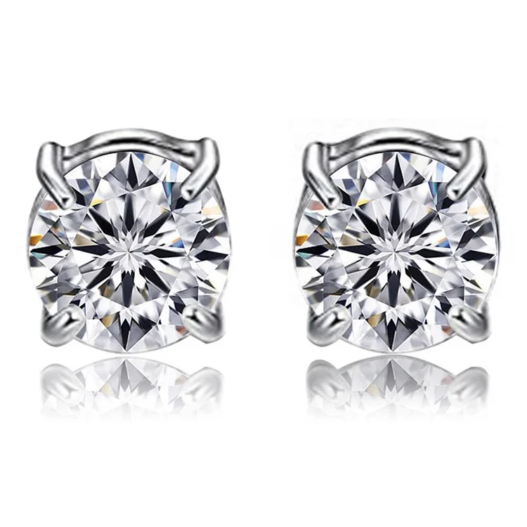 A00899 Пара магнитных серег-пуссет Ear Decor Jewelry 8 мм без прокола - серебристый / белый бриллиант
