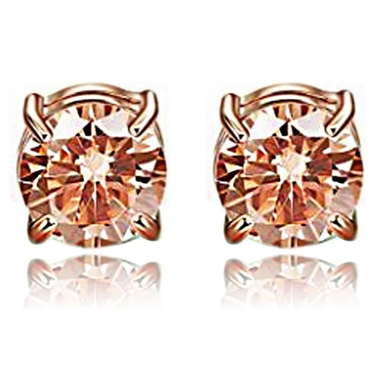 A00899 Un par de pendientes de botón magnéticos de acero inoxidable y circonita de 8 mm, sin perforación, joyas - Oro rosa