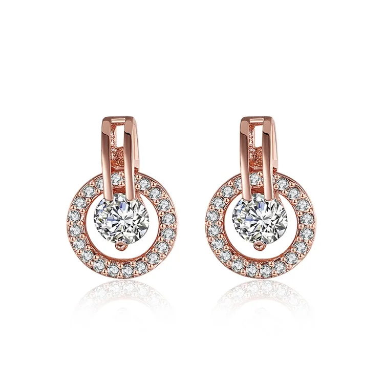 E943 Rose Gold Plated Zircon Women Luxury Earrings