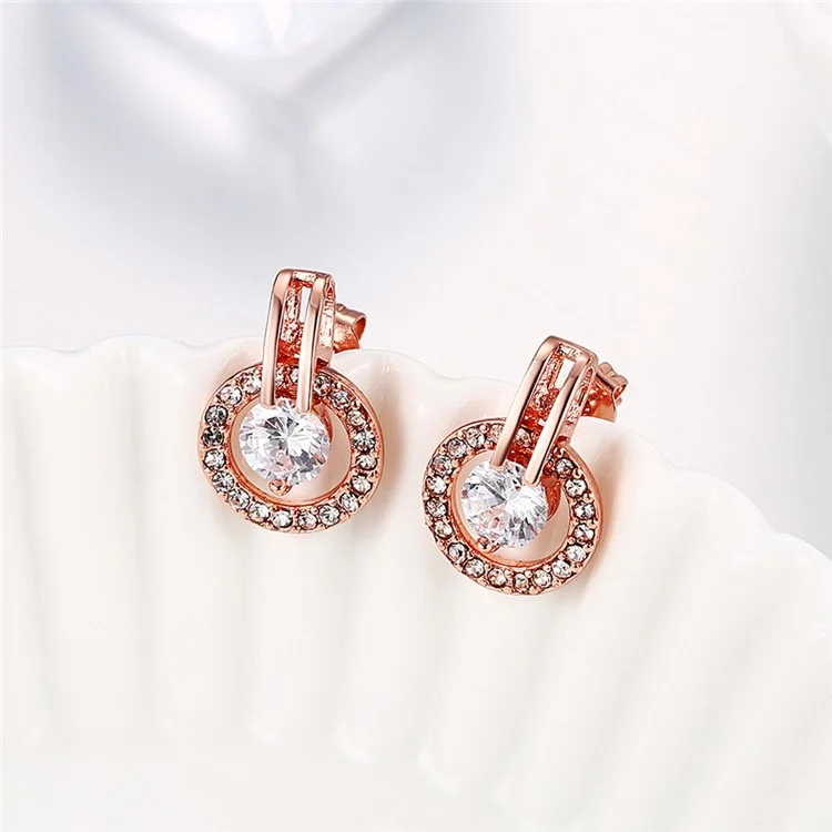 E943 Rose Gold Plated Zircon Women Luxury Earrings