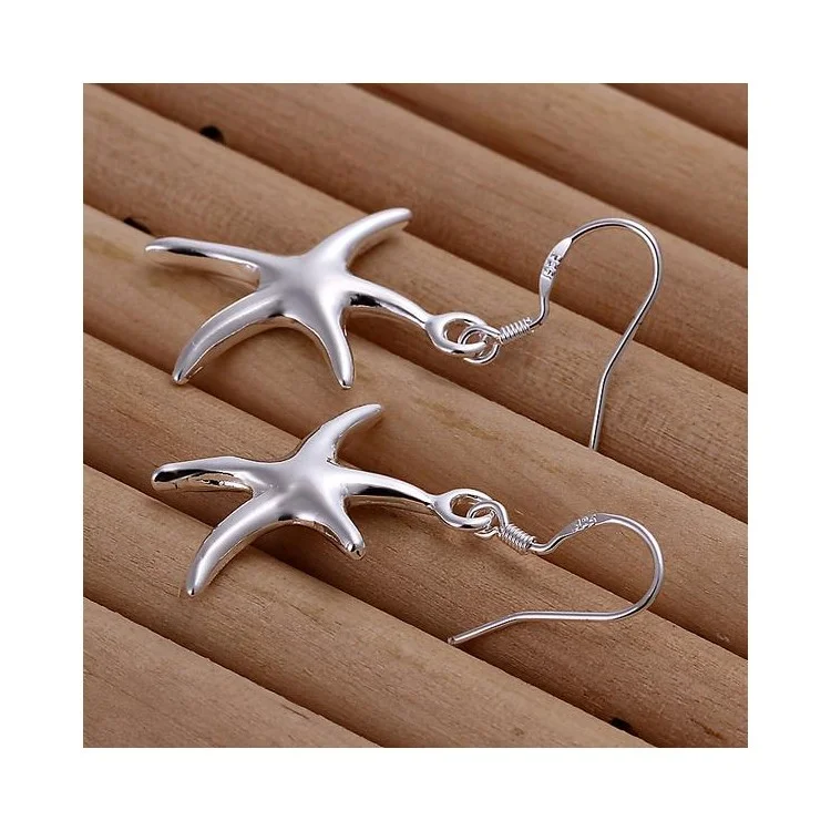 1 Pair Five-pointed Starfish Earrings Silver Plated for Women Girls - Silver