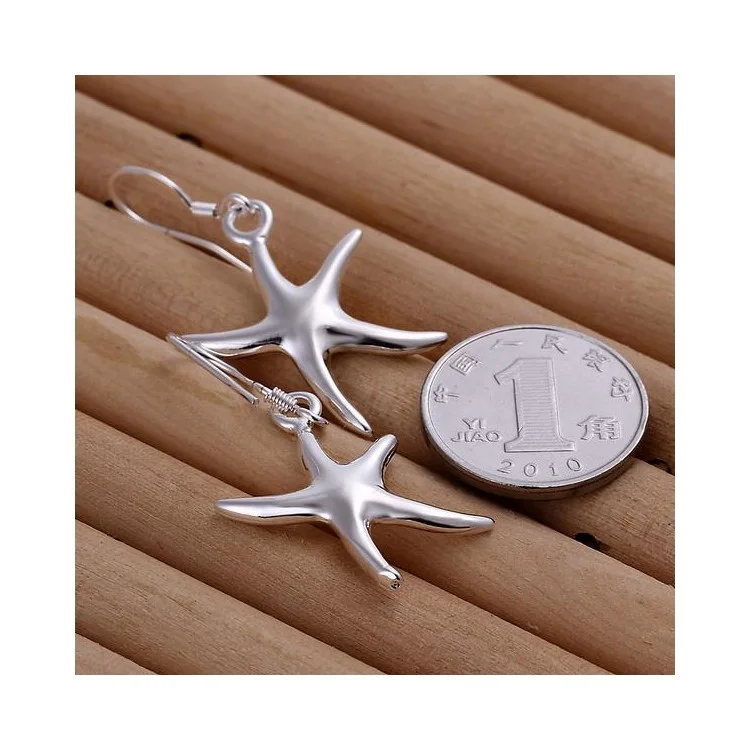 1 Pair Five-pointed Starfish Earrings Silver Plated for Women Girls - Silver