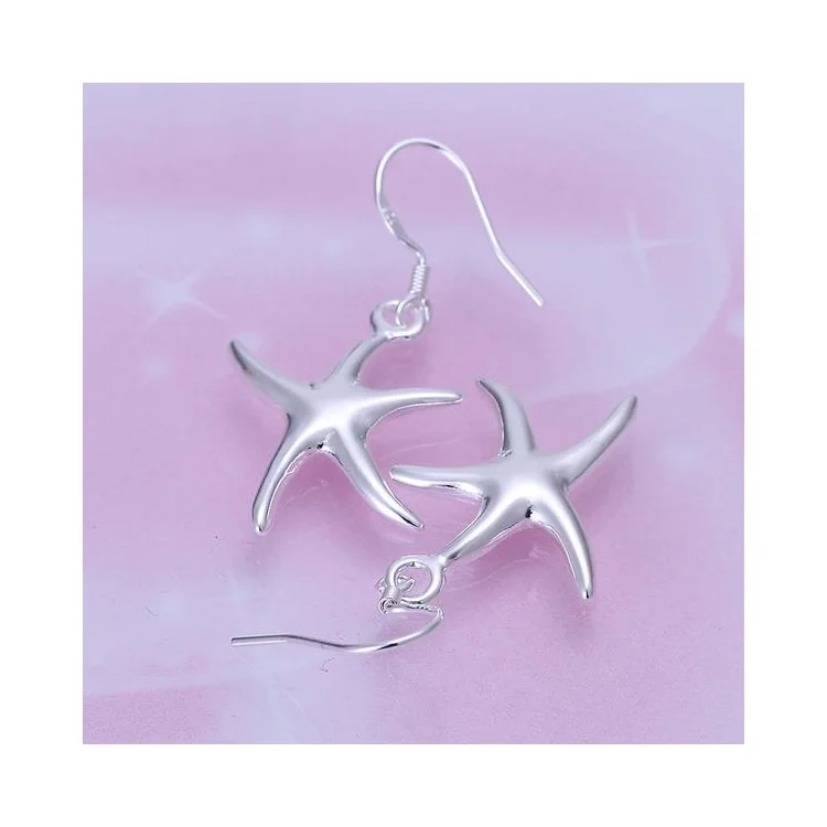 1 Pair Five-pointed Starfish Earrings Silver Plated for Women Girls - Silver