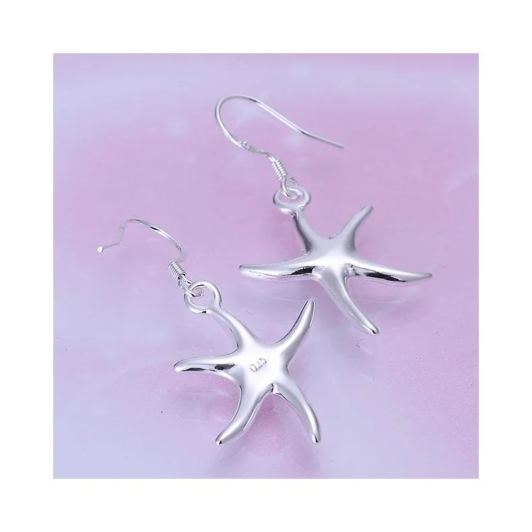 1 Pair Five-pointed Starfish Earrings Silver Plated for Women Girls - Silver