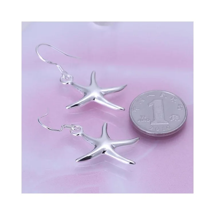 1 Pair Five-pointed Starfish Earrings Silver Plated for Women Girls - Silver