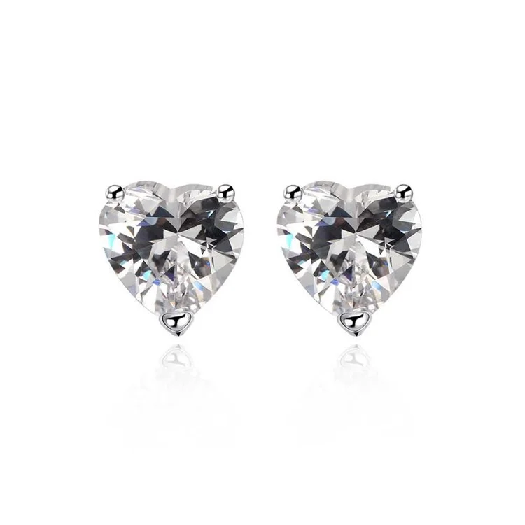 Silver Plated Heart Cubic Zirconia Earrings Ear Studs