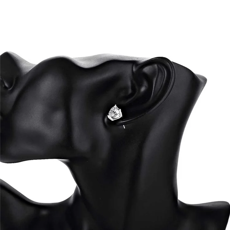 Silver Plated Heart Cubic Zirconia Earrings Ear Studs