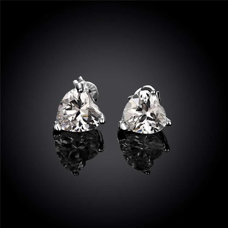 Silver Plated Heart Cubic Zirconia Earrings Ear Studs