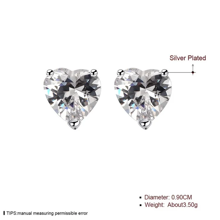 Silver Plated Heart Cubic Zirconia Earrings Ear Studs
