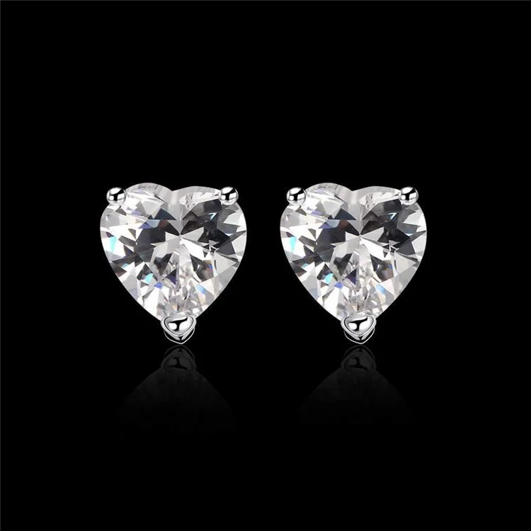 Silver Plated Heart Cubic Zirconia Earrings Ear Studs