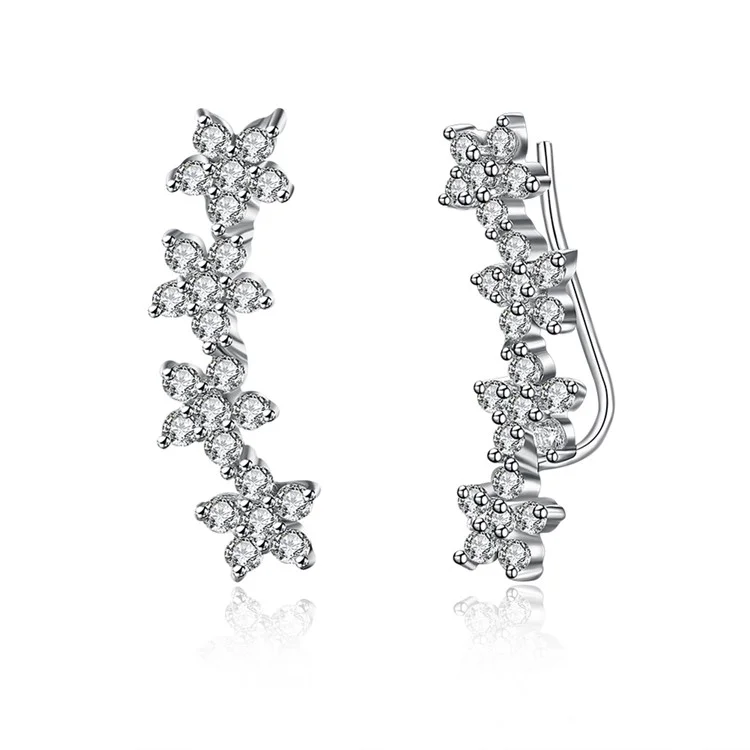 925 Sterling Silver Cubic Zirconia Flower Hook Earrings