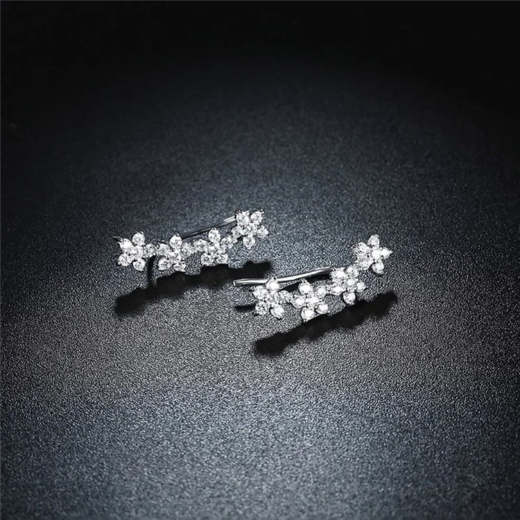 925 Sterling Silver Cubic Zirconia Flower Hook Earrings