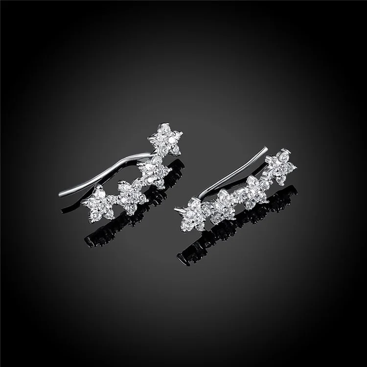 925 Sterling Silver Cubic Zirconia Flower Hook Earrings