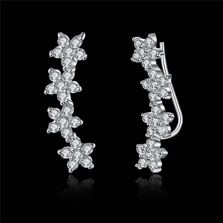 925 Sterling Silver Cubic Zirconia Flower Hook Earrings