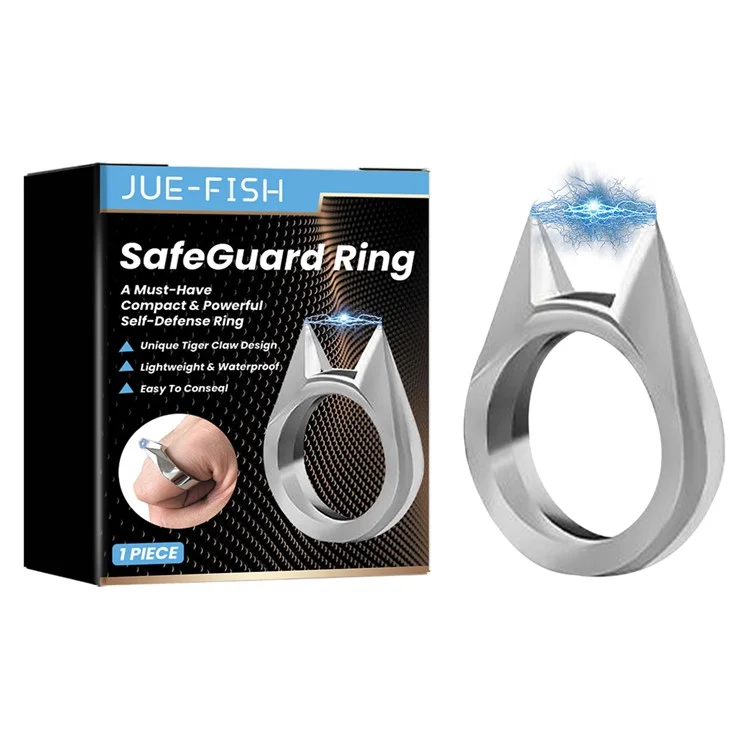 JUE-FISH JUB06-A044-1-BK1 Katzenohren-Design Selbstverteidigungsring mit Fensterbrecherfunktion - Outdoor-Überlebenstool - Silber