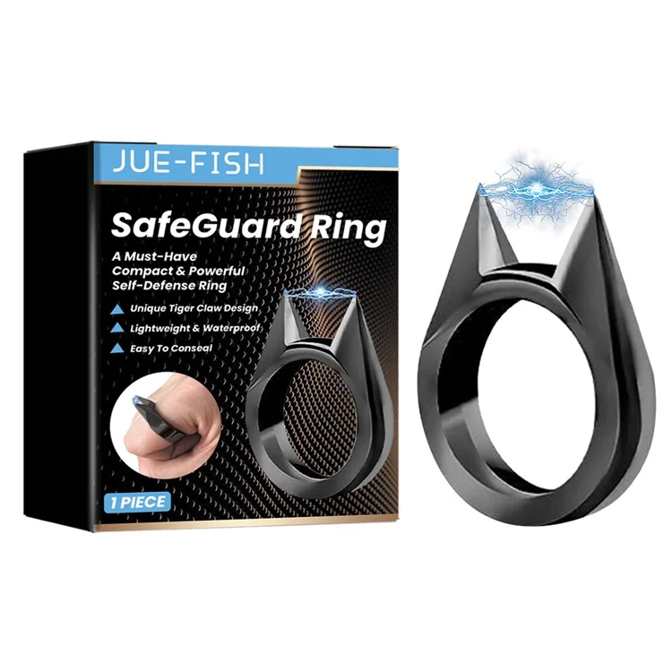 JUE-FISH JUB06-A044-1-BK1 Cat Ears Design Self Defense Finger Ring Window Breaker Outdoor Survival Tool - Black