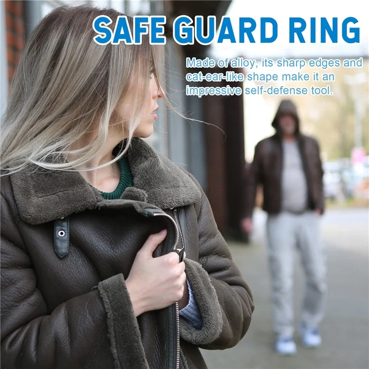 JUE-FISH JUB06-A044-1-BK1 Cat Ears Design Self Defense Finger Ring Window Breaker Outdoor Survival Tool - Black
