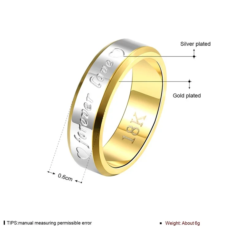 Forever Love Two-color Classical Men Steel Ring - Size: 6
