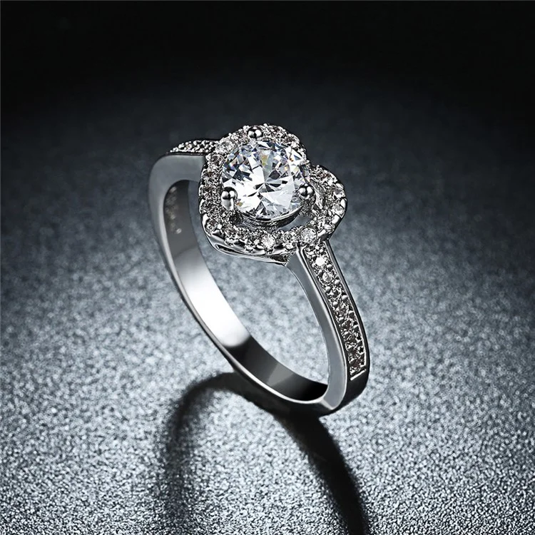 PR807-C-8 Shiny Women Platinum Plated Zirconia Wedding Ring - Size 7