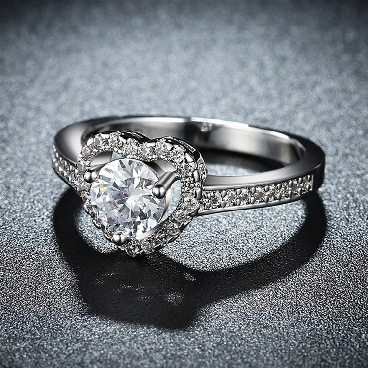 PR807-C-8 Shiny Women Platinum Plated Zirconia Wedding Ring - Size 7