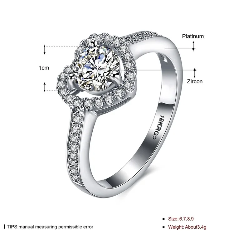 PR807-C-8 Shiny Women Platinum Plated Zirconia Wedding Ring - Size 7