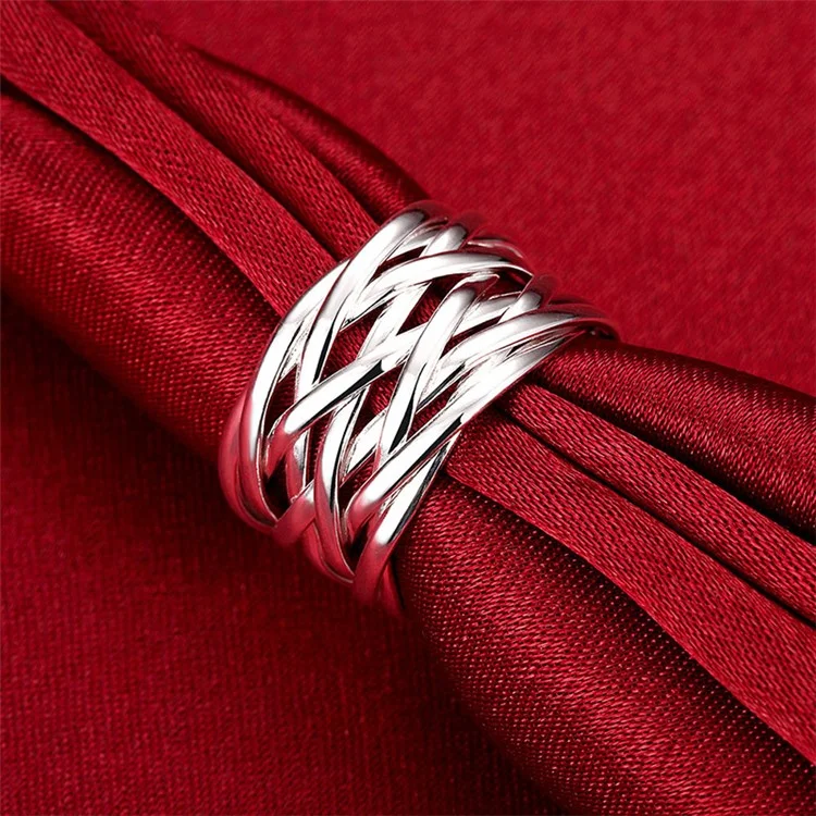 Woven Pattern Geometry Design Classical Adjustable Copper Ring