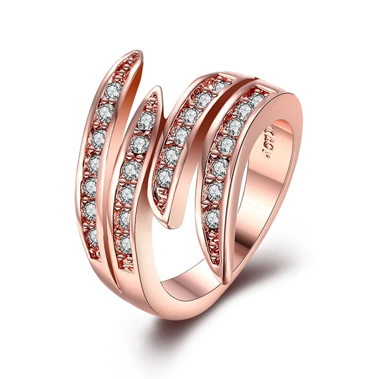 Women Lady Double-layer Geometry Pattern Rhinestone Wedding Ring - Size: 7