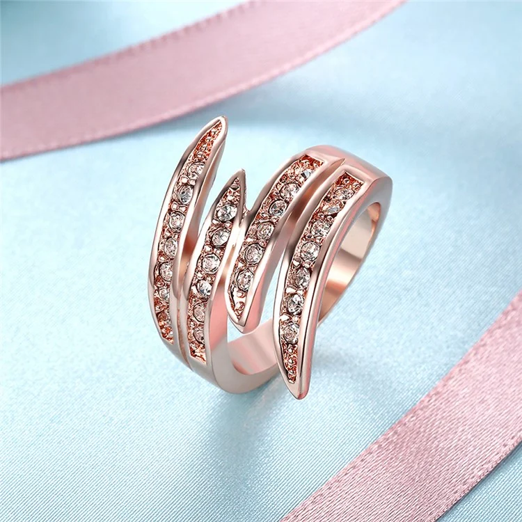 Women Lady Double-layer Geometry Pattern Rhinestone Wedding Ring - Size: 7