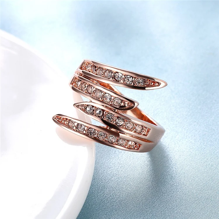 Women Lady Double-layer Geometry Pattern Rhinestone Wedding Ring - Size: 7